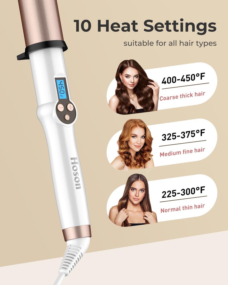 Hoson 1 1/2 Inch Large Curling Wand for Long Hair, 1.5 Inch Ceramic Extral Long Barrel Curling Wand Professional Dual Voltage, Adjustable Temperature - Image 5